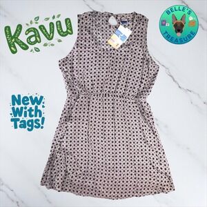 Kavu Simone Black Prism Dress XL Sleeveless Geometric Print Pocket Smocked Waist